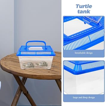 Toyvian Turtle Aquarium with Basking Platform and Docking Ramp Plastic Turtle Living Tank for Feeding and Resting Reptile Habitat Box with Feeding Trough