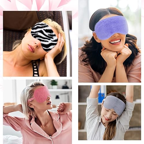 Miniatura 7 de 12 piezas de máscara de ojos de felpa suave para dormir, máscara de ojos peluda cómoda para dormir para niñas y adultos, mujeres, hombres, fiesta de