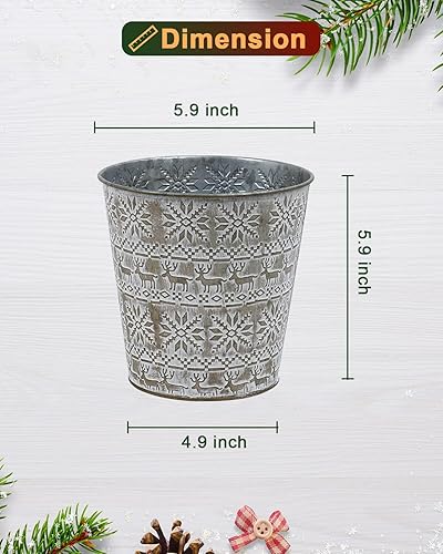 Miniatura 2 de Cubos de metal galvanizado blanco de Navidad, 4 macetas rústicas de hojalata con orificio de drenaje y enchufe, regalo de Navidad, maceta vintage