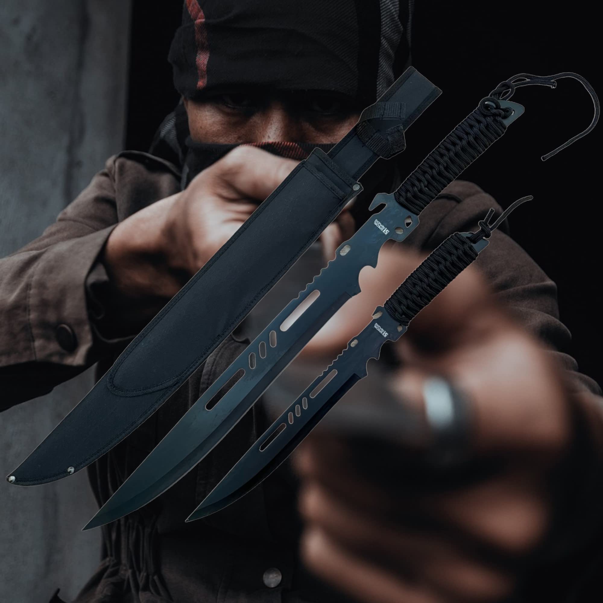EIN Satz 2 Machete Katana Ninja Schwert scharf echt zum Training Metall Stahl 2 Schwerter in einem Samurai Nur für Erwachsene 68 cm und 45 cm - 18 Jahre erforderlich 104