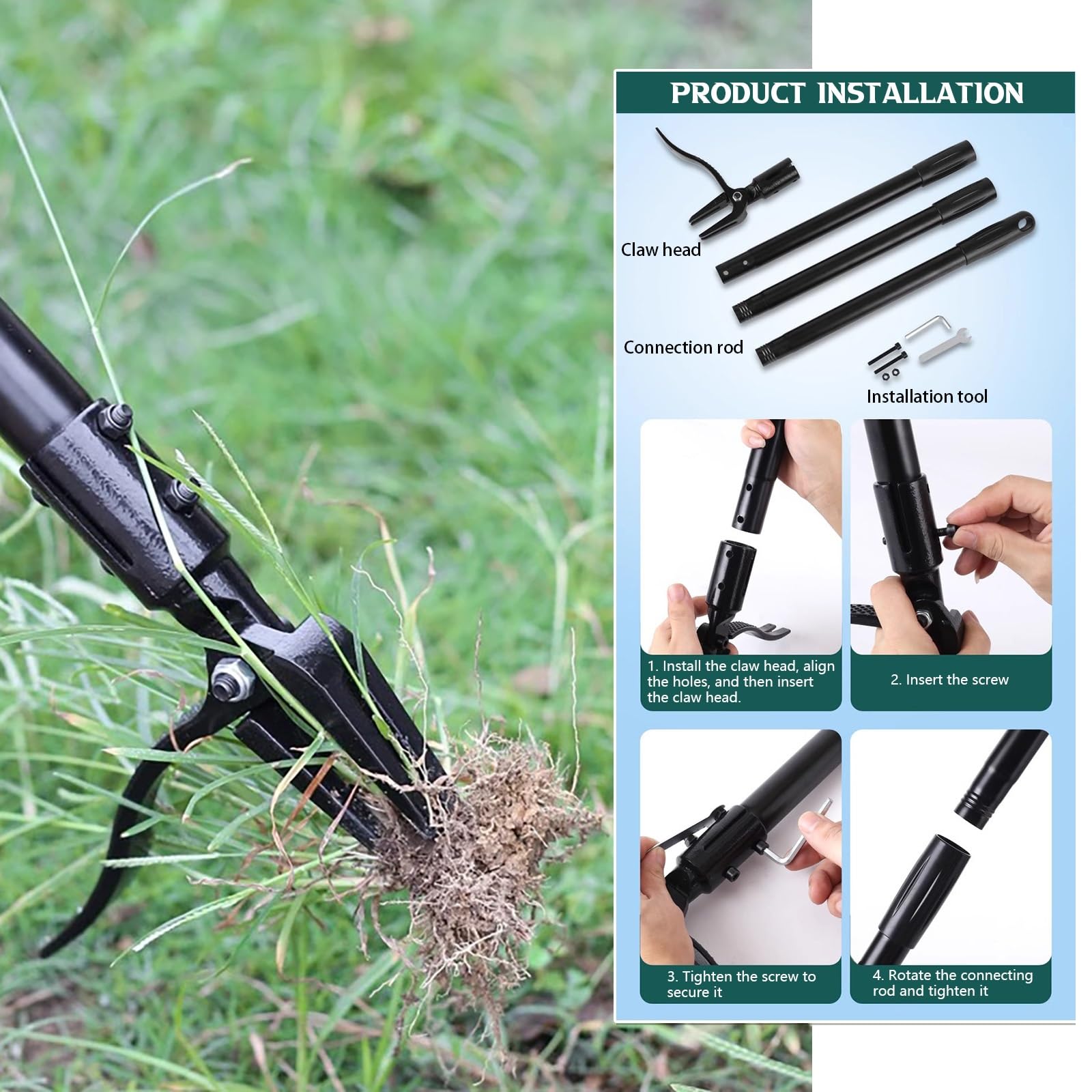 Stand-up Manueller Unkrautstecher mit langem Griff für müheloses Unkrautjäten im Garten, Edelstahl Unkrautentferner ideal für Gemüsegärten und Rasen