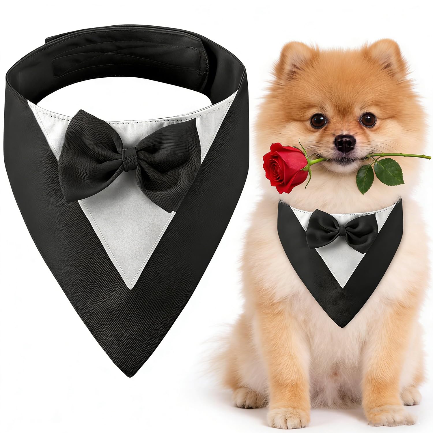 Hundesmoking, Hundehochzeit Bandana Kragen mit Fliege Kleine Hunde Hundesmoking Hundekostüme für kleine Hunde Hundeanzug Kostüm für Hunde Hochzeit, und Geburtstag (Hals:20-30cm/Schwarz)