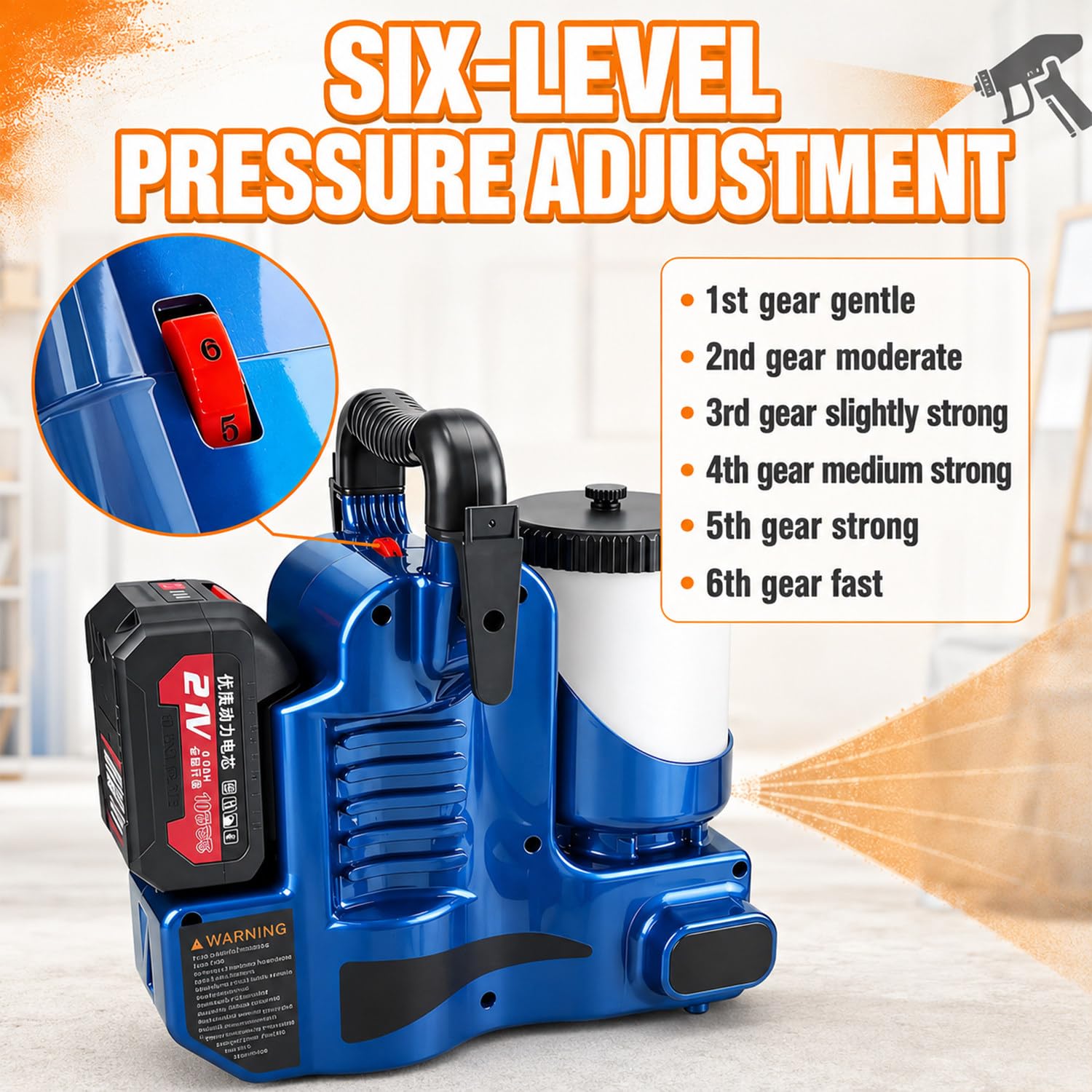 Pistola De Pintura Electrica, Maquina De Pintura Airless, Presión Regulable En 6 Niveles, Con Manguera De 1,80 M Y 2 Baterías, Presión De 12,5 Mpa, Caudal De 2 L/Min, Para Barnices Y Revestimientos