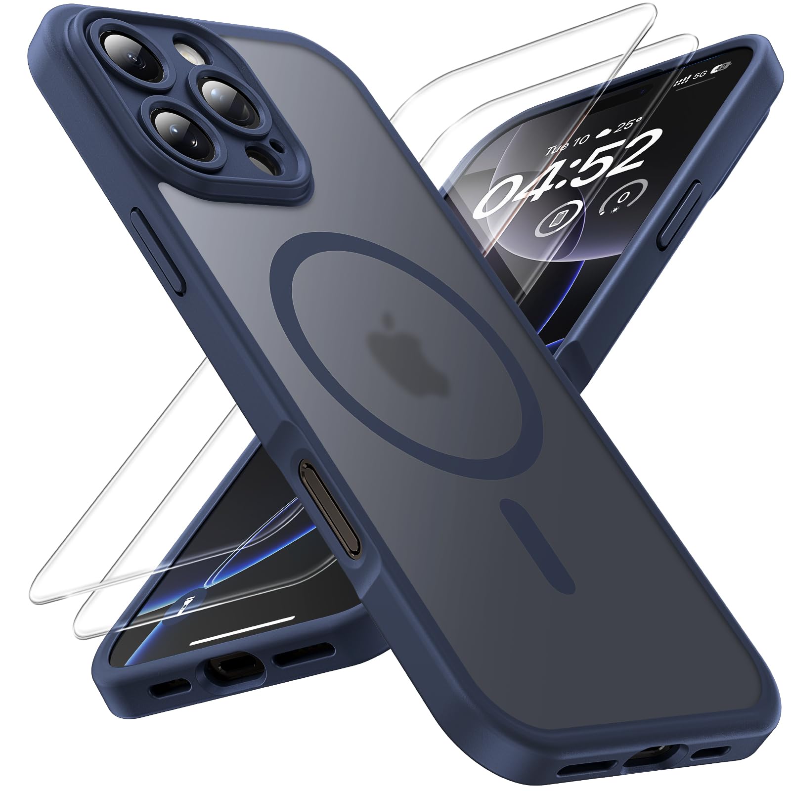 TOCOL 3 in 1 Cover Magnetica per iPhone 16 Pro Max 6,9 Pollic, con 2 Vetro Temperato, Compatibile con MagSafe [Protezione Fotocamera Integrata] Custodia Antiurto Traslucida Opaca, Blu