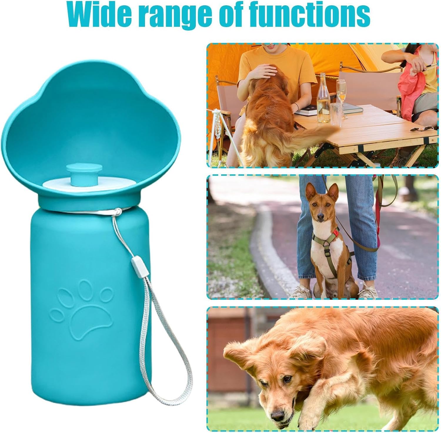 Portable Dog Water Bottle, Leak-Proof Dispenser 23.5x11x8cm, Foldable Dog Waterer, High-Temperature Resistant, Blue, Ideal for Hiking, Camping, Travel, Park, and Road Trips - Image 4