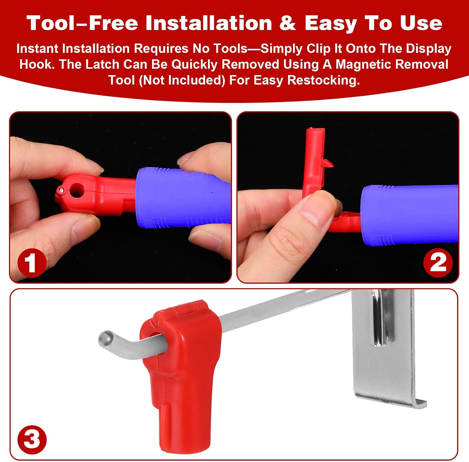 140 Pack Peg Hook Locks, 6mm Plastic Magnet Security Red Stop Locks, Anti-Theft Pegboard Display Hook Lock for Retail Shop, Shopping Center