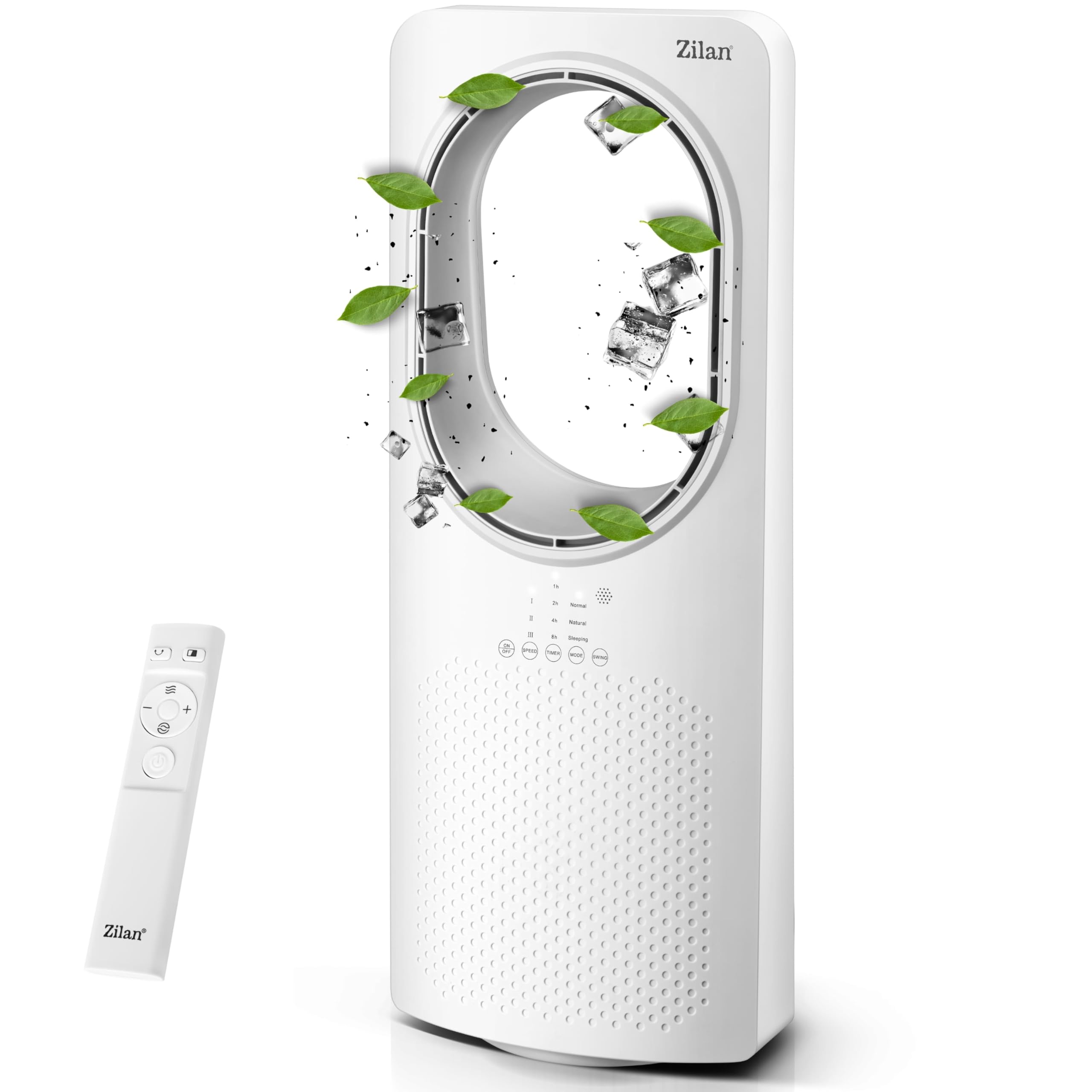 Zilan Ventilador torre con mando a distancia - Diseño - Ahorro de energía - Silenciador - Oscilante - Ventilador de suelo con refrigeración - Torre - Aire acondicionado móvil