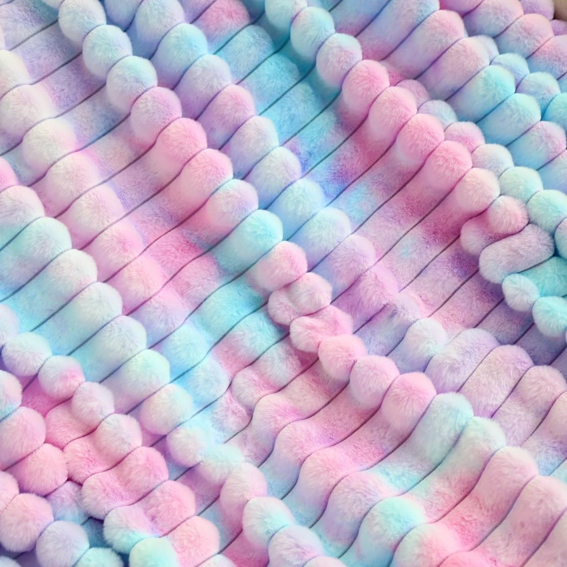 Super Soft Faux Fur Plush Throw Blanket, Rainbow Tie-Dye Pattern, Pastel Blue and Pink, Decorative Cozy Blanket for Couch Bed,Gift for Women (Throw (49" x 63"),Blue and Pink) - Image 4