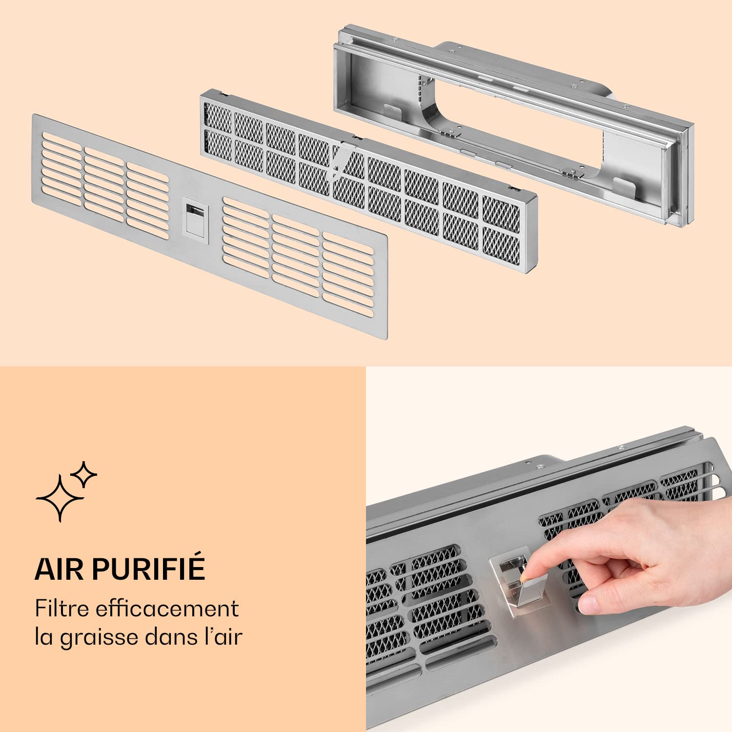 Klartstein Hotte Ilot Central Cuisine avec Plaque Cuisson 2 en 1, Filtre à Graisse de Remplacement pour Hotte 4 Zones, Débit d'Air de 654m³/h, pour Ilot, Aspirante avec Commande Tactile