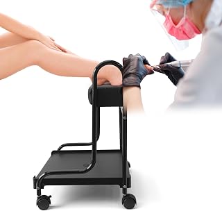 Pedicure Manicure Beauty Salon Nail Foot Bath Spa Portable Esthetician Trolley Cart for Foot Rest 3 Adjustable Height PU Cushion Funiture Massage Table Salon Supply Elitzia (Black)