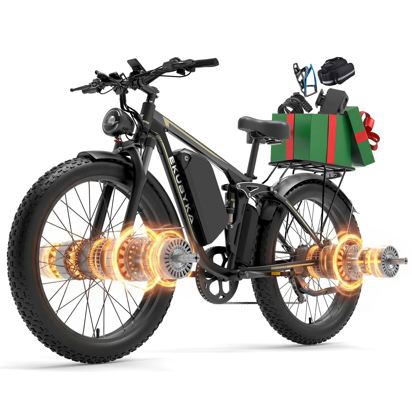 Ekellaka 9000W Dual Motor Electric Bike for Adults, 48MPH Fast Full Suspension Ebike, 52V 36Ah Removable Battery for 120 Miles Range, 26 Inch Fat Tire Dual Shock All-Terrain E-Bike, 400lbs Capacity