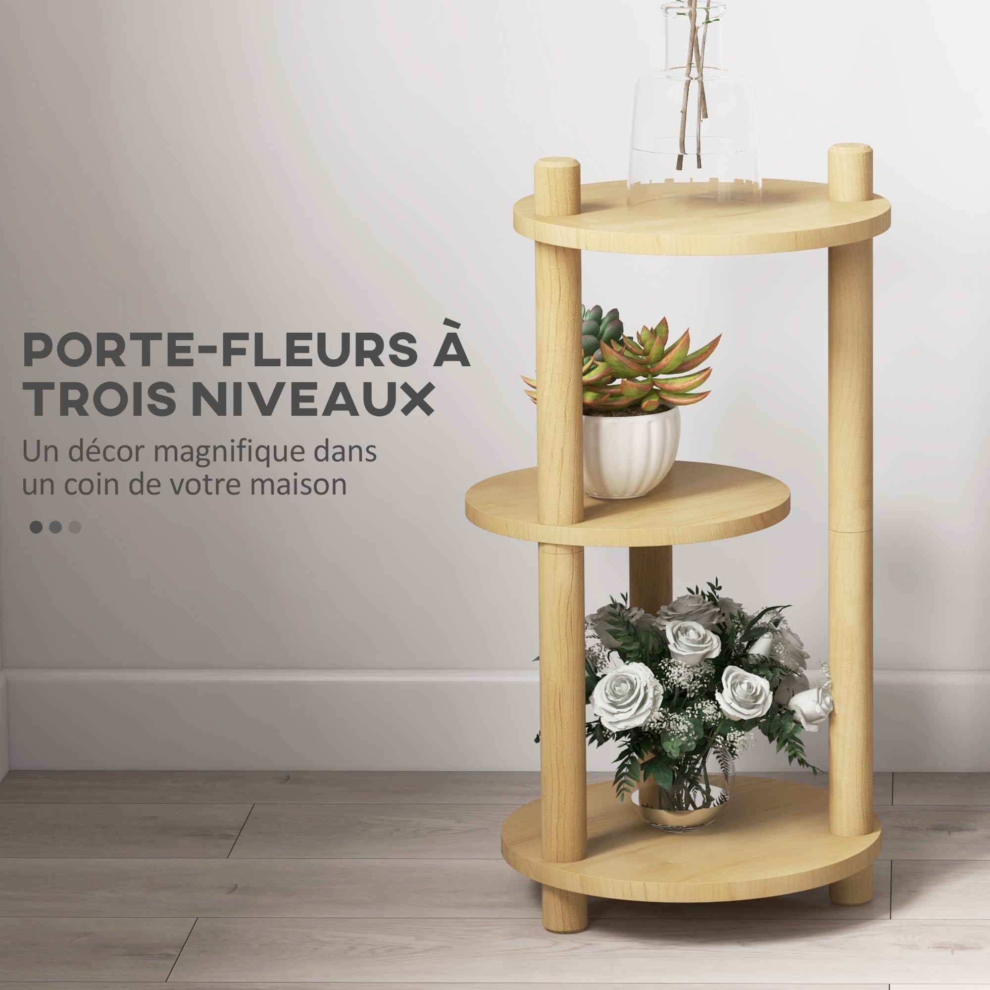 Étagère à Plantes 3 Niveaux En Bois - Support Pour Pots De Fleurs Intérieur/extérieur