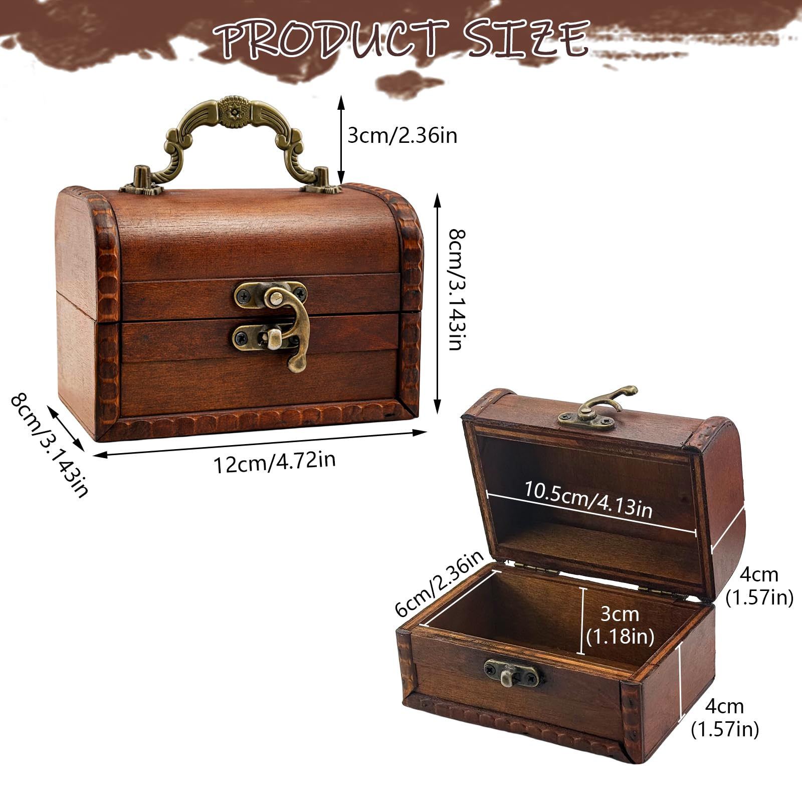VicBou Coffre Au Trésor Vintage En Bois Avec Serrure - Petit Coffre Rangement 18x11x10cm - Tirelire Décoration
