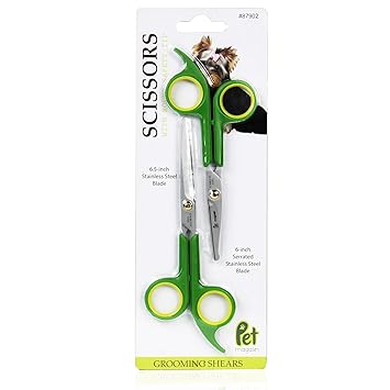 Pet Magasin Grooming Scissors Kits - (2 Pairs - 1 for Body and 1 for Face + Ear + Nose + Paw) - Sharp and Strong Stainless Steel Blade Dog Grooming Scissors with Round Tip Top