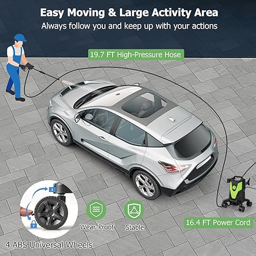 Miniatura 4 de COSTWAY Electric Pressure Washer with 4 Universal Wheels, 2400 PSI High Pressure Cleaner Machine with 4 Nozzles and Soap Bottle, 1.7 GPM Portable