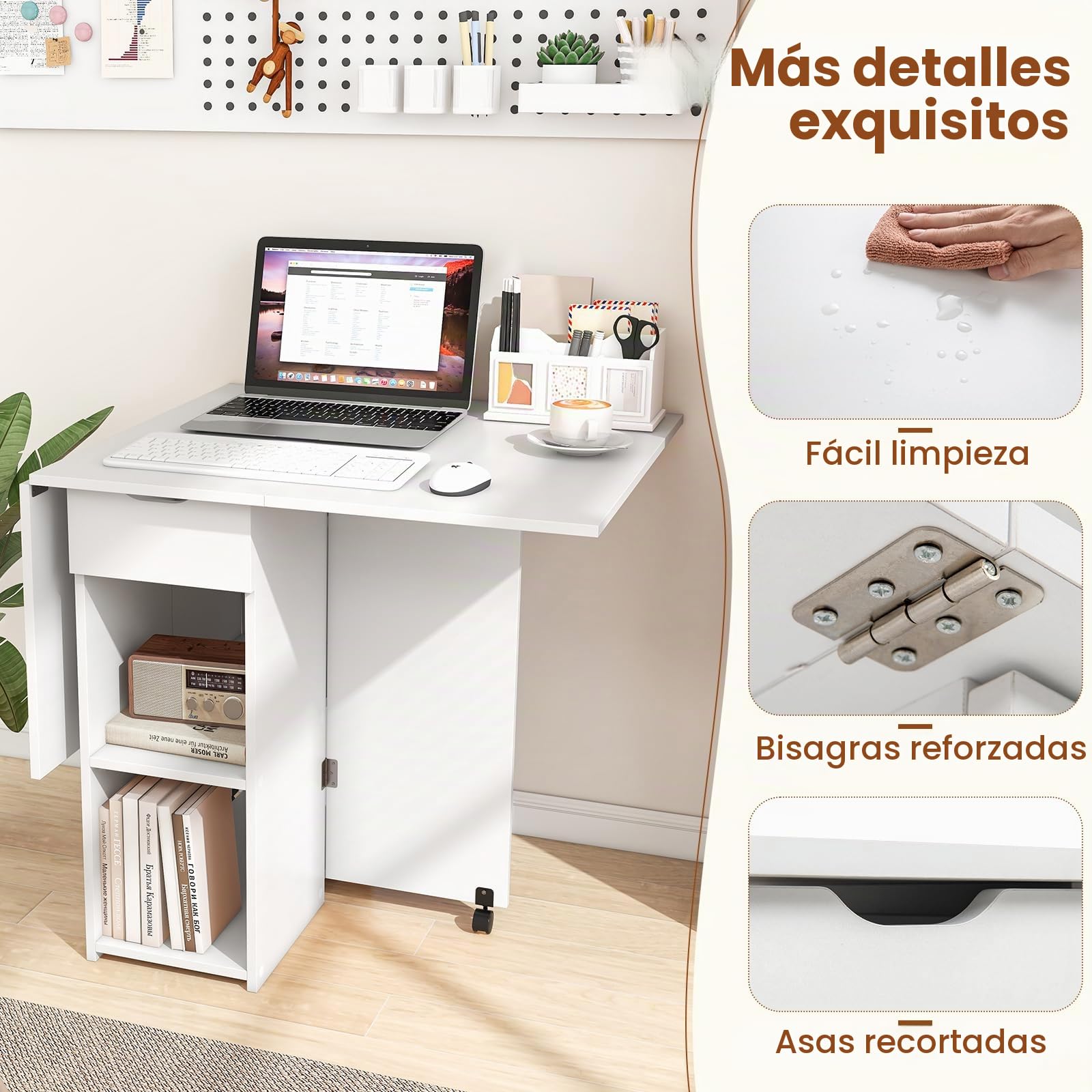 RELAX4LIFE 4 en 1 Mesa de Comedor Extensible con Puertas Abatibles y 2 Ruedas Universales para 4-6 Personas, Mesa Plegable de Cocina con 2 Estantes y 1 Cajón para Comedor/Salón, 72x120x75cm (Blanco)
