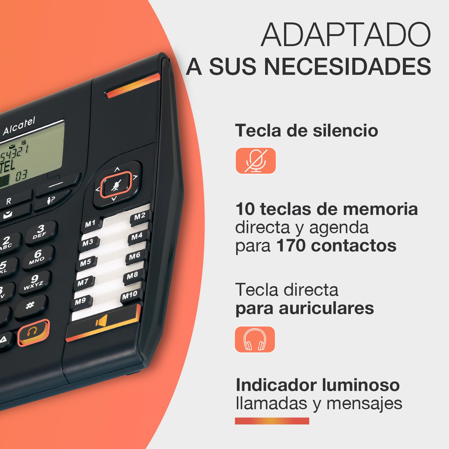 ALCATEL Temporis 880 Pro - Teléfono Profesional con Cable- Gran Pantalla alfanumérica - Indicador Luminoso - Volumen Ajustable - Rellamada y Silencio - 10 memorias directas - Negro