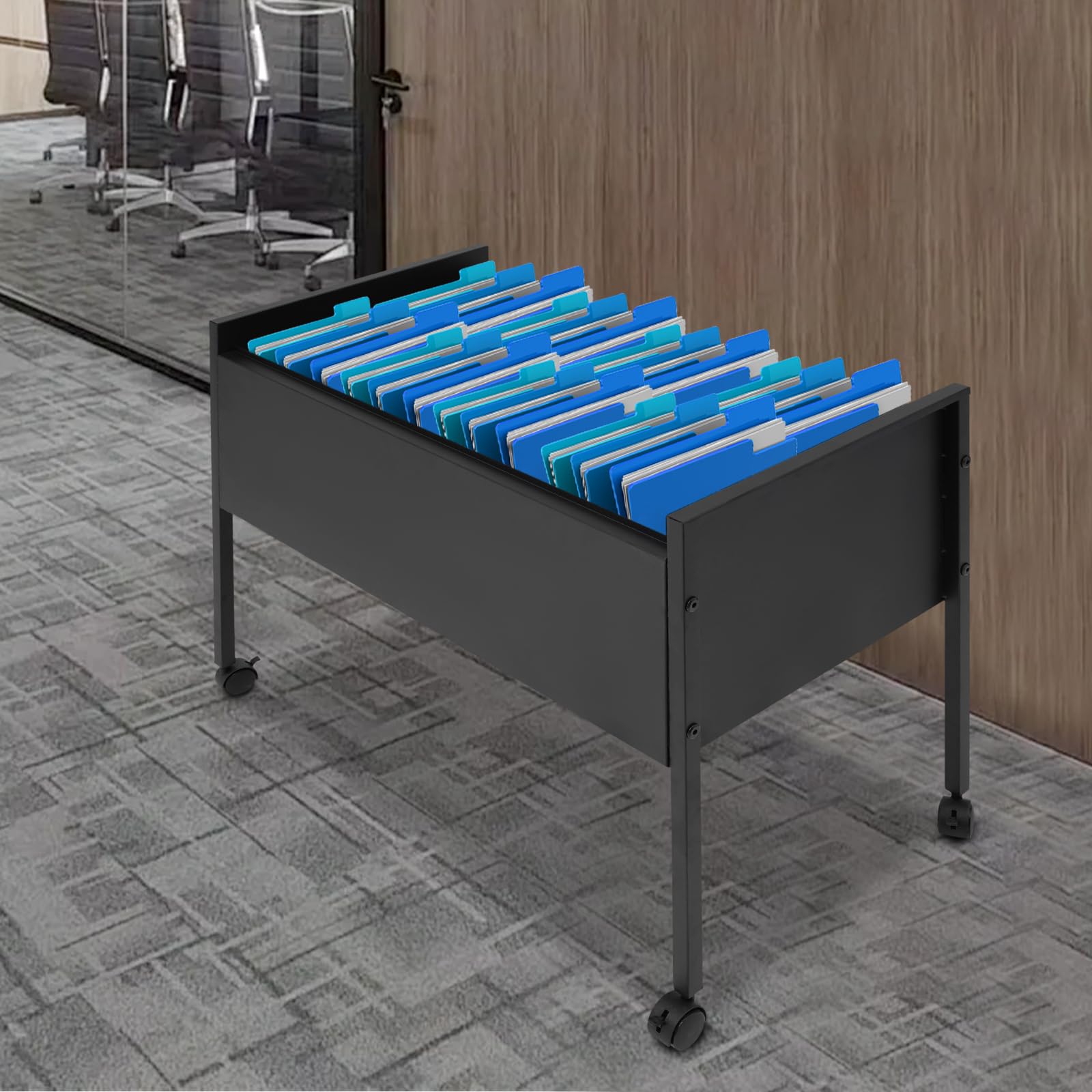 Hängemappenwagen 80/100 A4, Karbonstahl Rollbarer Aktenschrank, Aktenordner mit Rädern, Rollbarer Aktenwagen für Hängemappen (Schwarz, 100)