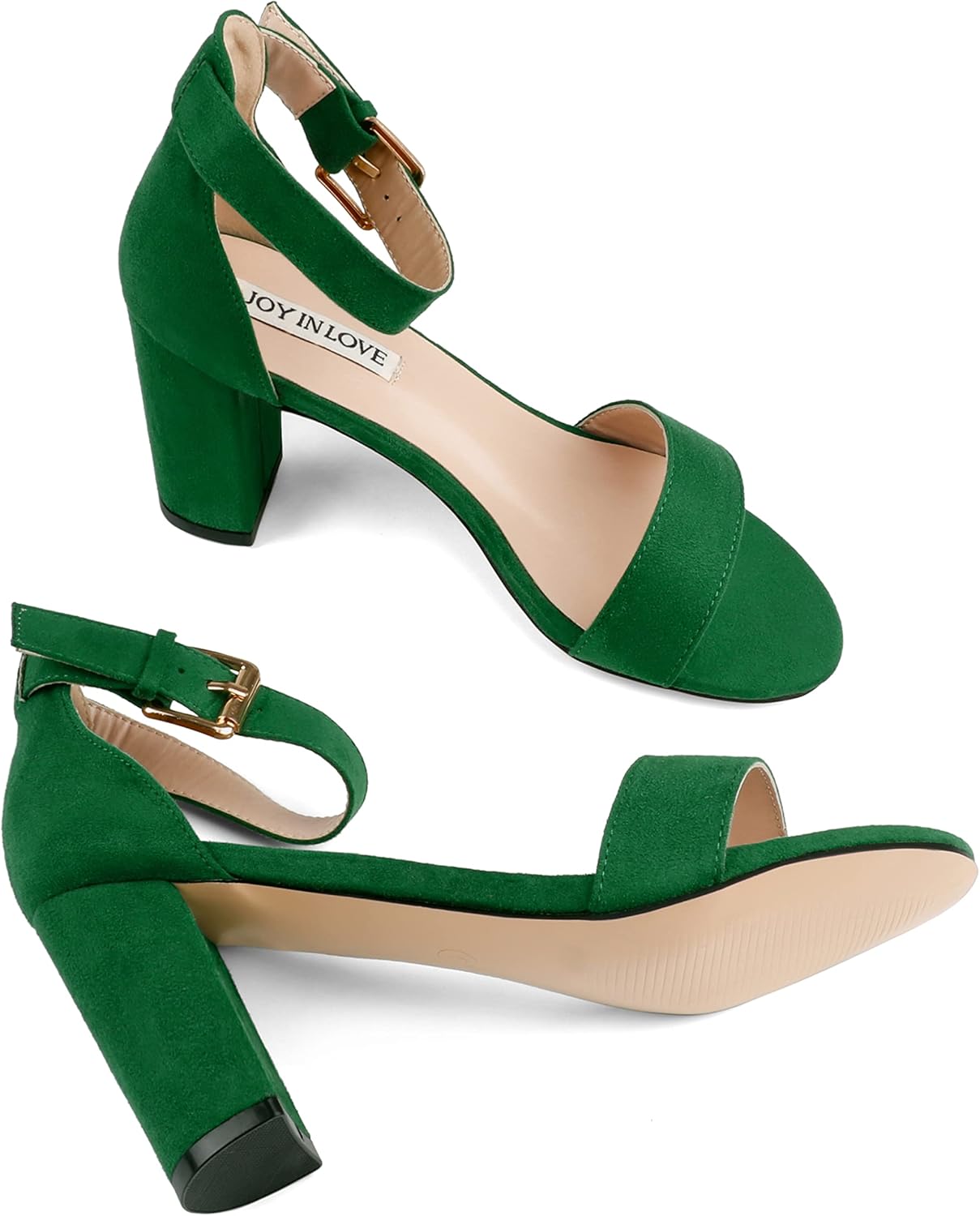 JOY IN LOVE Womens 3.5" Chunky Block High Heels Ankle Strap Heeled Sandals - Image 4