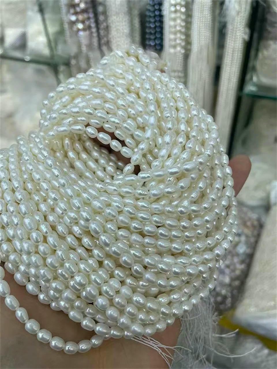 Perles de riz d'eau douce 100% naturelles, perles blanches 2A et 3A, en gros, pour la création de colliers et bracelets - 3A blanches - 8-9 mm, 1 rang