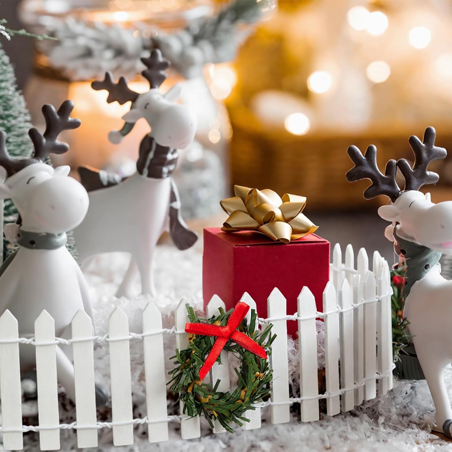 2 Pcs White Christmas Fairy Garden Fence Village Accessories