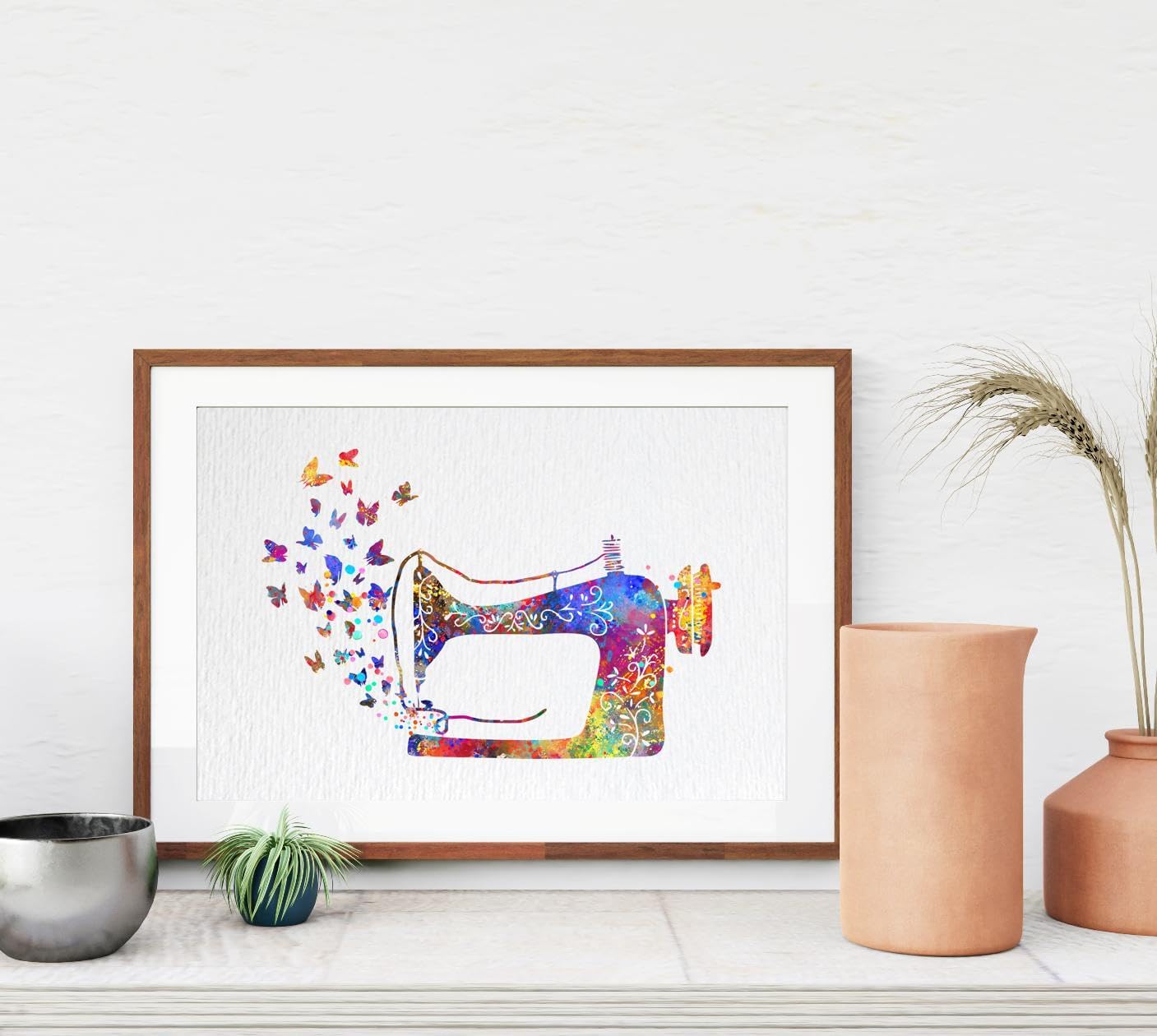 Dignovel Studios 13X19 Unframed Sewing Machine Butterfly Seamstress Sewing Watercolor Art Print Poster Housewarming Giclee Office Home Decor DN533