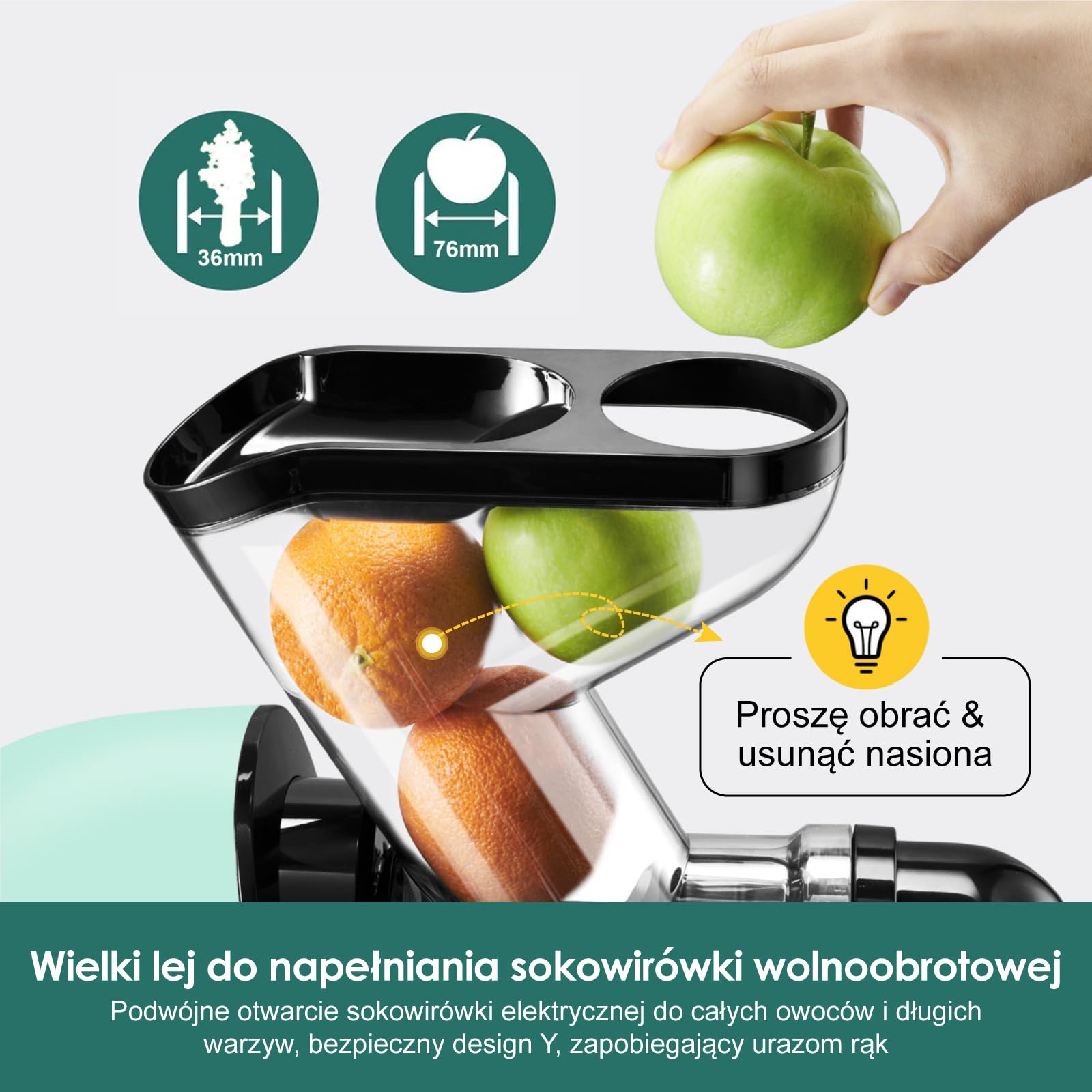 Fretta Sokowirówka - Wyciskarka wolnoobrotowa - Bardzo duży otwór - Łatwe i szybkie czyszczenie - Niskoszumowa - 200W - Wyciskarka soków do owoców i warzyw (Niebieski)