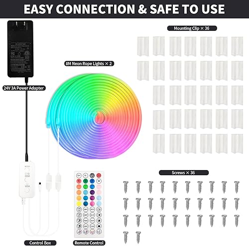 Miniatura 7 de Luces LED de neón RGB+IC de 52 pies, luces LED con control remoto RF y control de aplicación, flexible IP65 impermeable al aire libre,