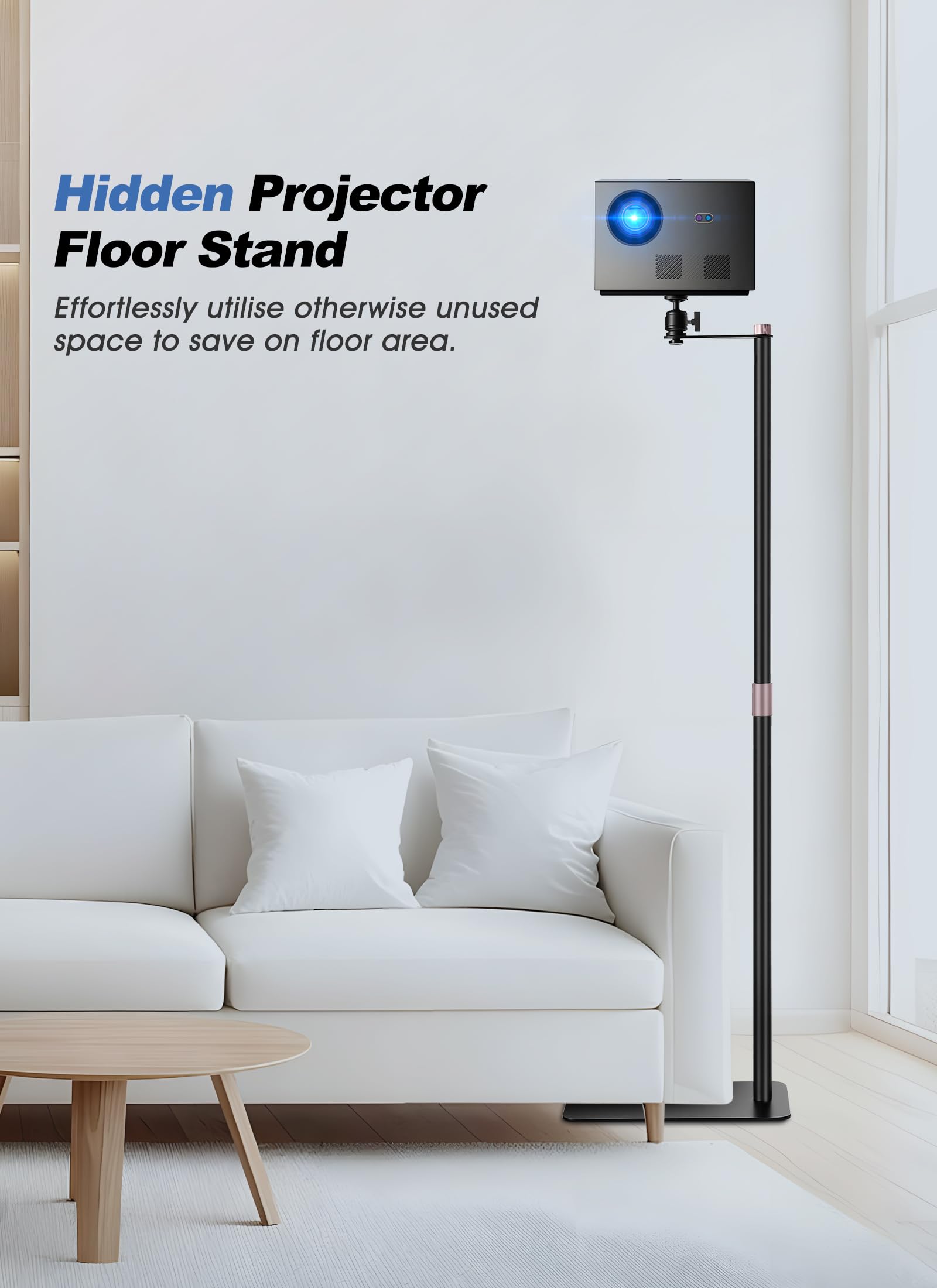 Gugxiom Supporto per proiettore, orientabile a 360°, altezza regolabile 60-120 cm, compatibile con proiettore a vite da 1/4", supporto da pavimento nascosto per home theater, ufficio (modello da