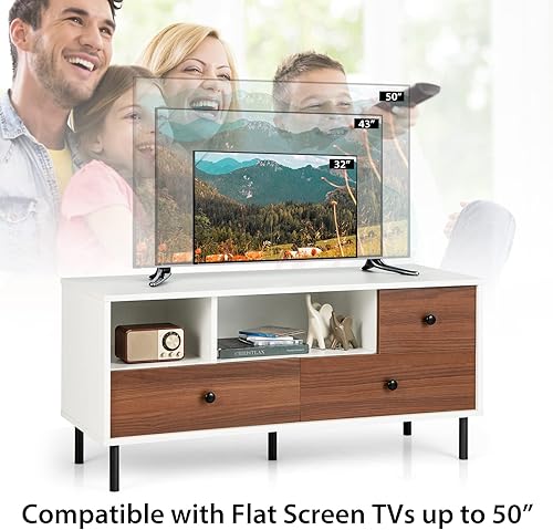 Miniatura 7 de Tangkula Soporte de TV de granja para televisores de 50 pulgadas, moderna mesa consola de pantalla plana con 2 cubos y 3 cajones grandes, armario de