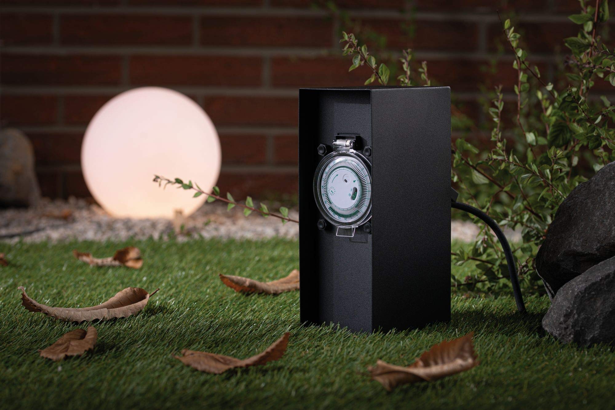Paulmann 94314 Columna de enchufes exterior RIO, 2 enchufes, máx. 3650 W, temporizador, iluminación exterior, antracita, iluminación para jardín, acero inoxidable, control