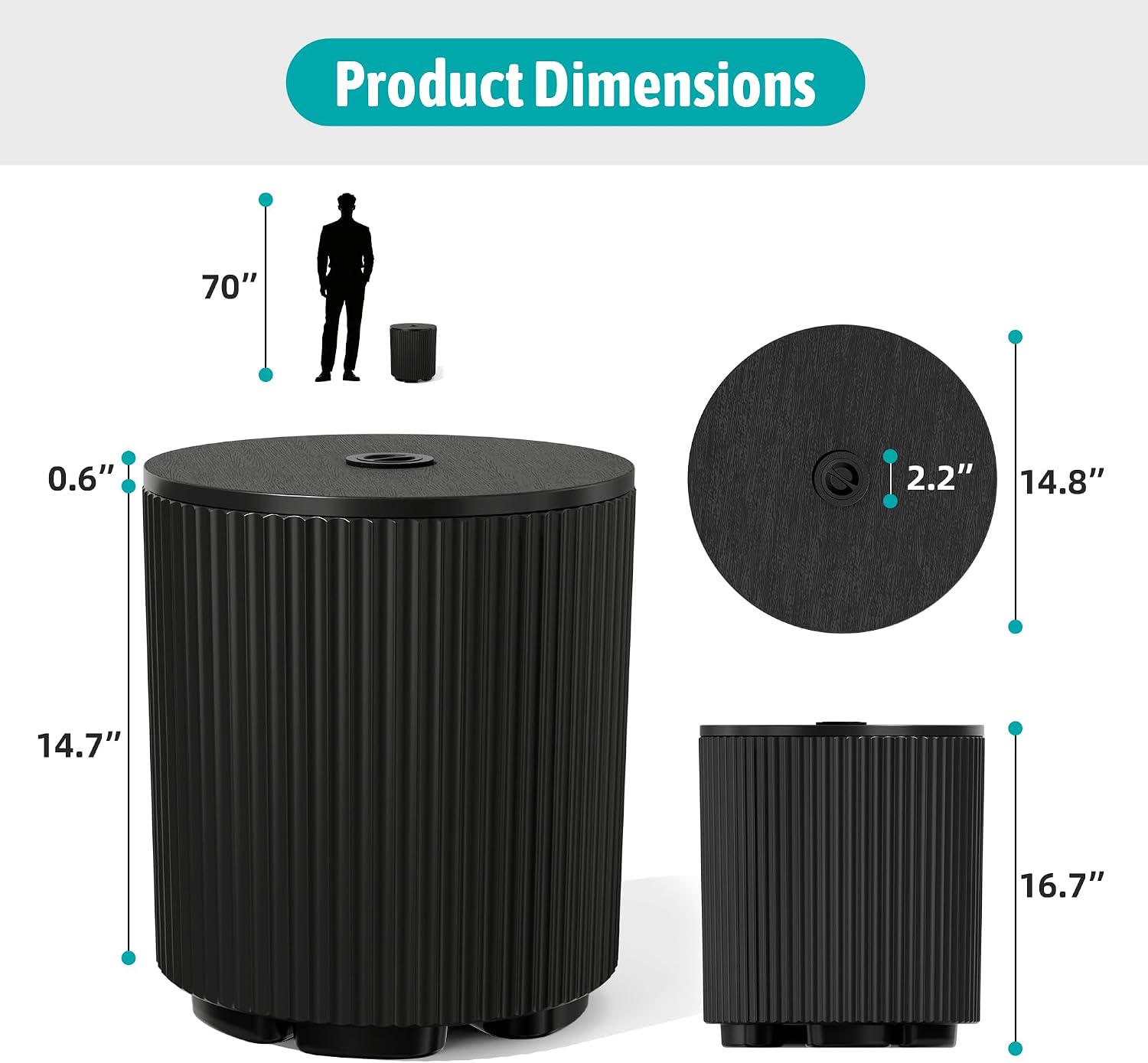 2-in-1 Outdoor Umbrella Base, Umbrella Side Table with 2.2 Inch Hole, Bladder Umbrella Base with Adjustable Knob, Weighted Umbrella Stand for Outdoor, Patio, Garden, Poolside, Black