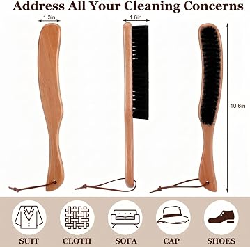 Bokon 2 Pcs Lint Brushes for Clothes with 100% Soft Horse Hair Bristle