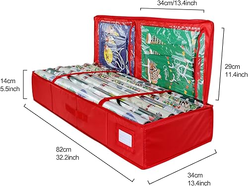 Miniatura 2 de Contenedor de almacenamiento de papel de regalo, bolsa de almacenamiento de regalo de Navidad con bolsillos interiores y cartón, bolsas