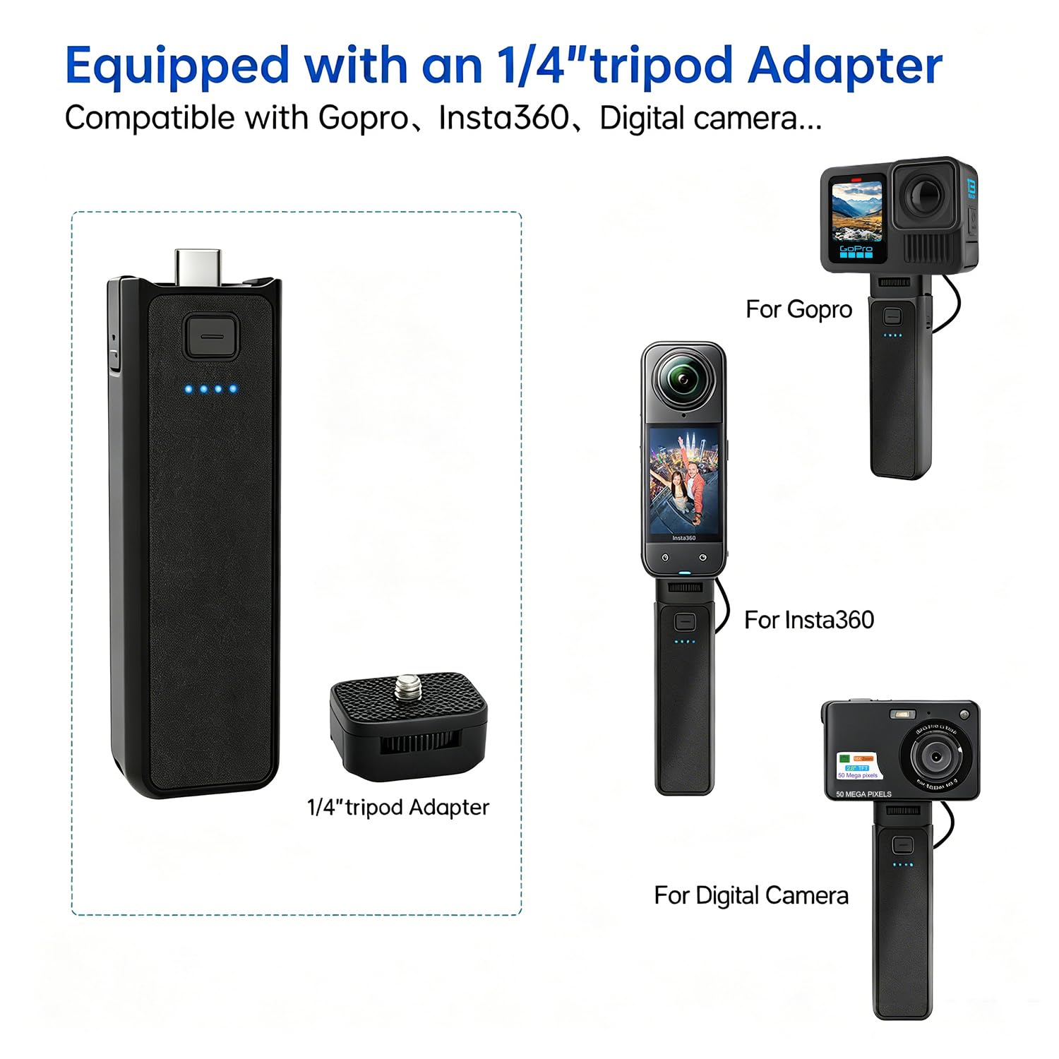 Suptig Uchwyt Uchwyt Ładowarka do akumulatora kompatybilna z DJI Pocket 3, Gopro, Insta 360, Akaso, Telefon, Aparat Cyfrowy