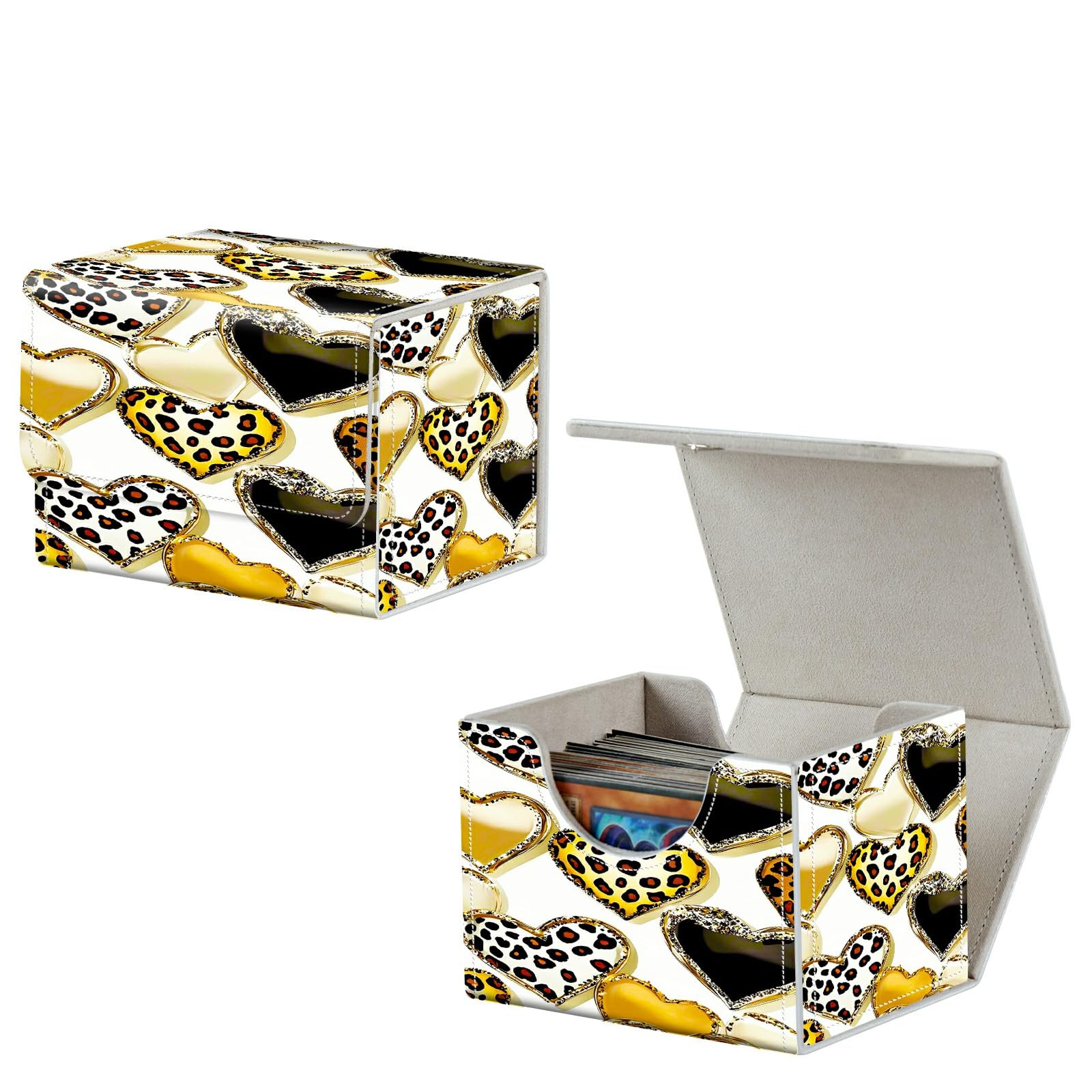 Dikoer for MTG Commander Deck Box Fit Trading Cards, 100+ Sleeved Cards with PU Leather Magnetic Small Card Storage Case for TCG CCG Magic Sports Cards Man Woman Gift, Leopard print love