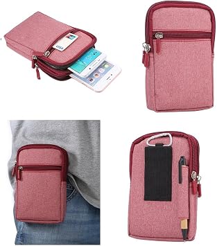 Universal Multi-functional Vertical Stripes Pouch Bag Case Zipper Closing Carabiner for Nokia 8800 Carbon Arte - Red 17 x 10.5 cm