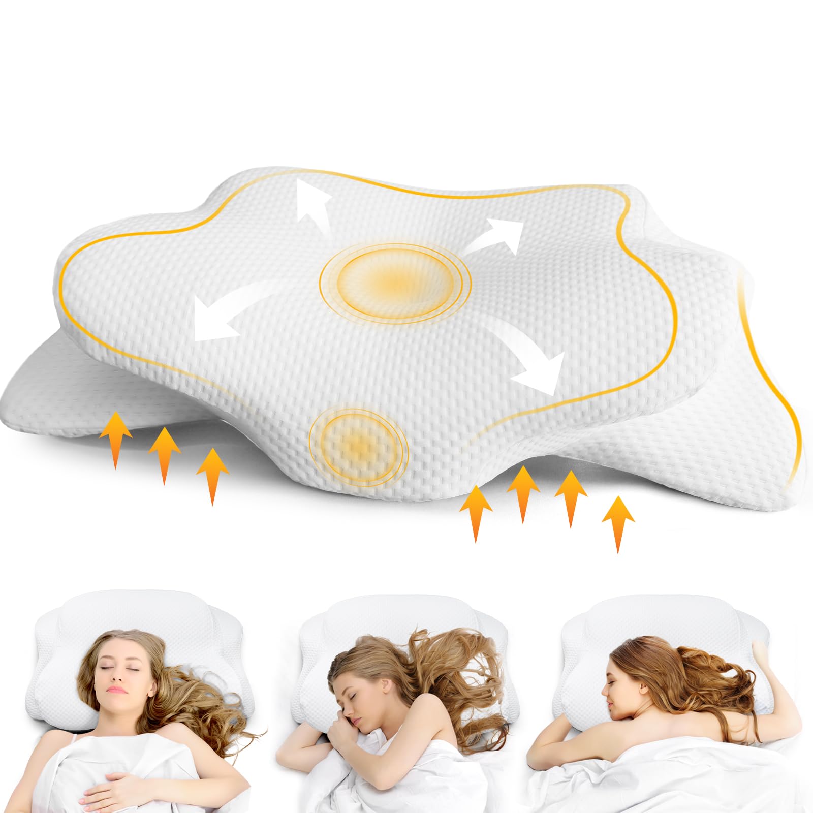 Asbtos Nackenkissen Kopfkissen - Ergonomisches Kissen für Schulter-und Nackenkomfort, Memory Foam Kissen für Bauch, Rücken, und Seitenschläfer, Kopfkissen mit Nackenstütze (Weiß)