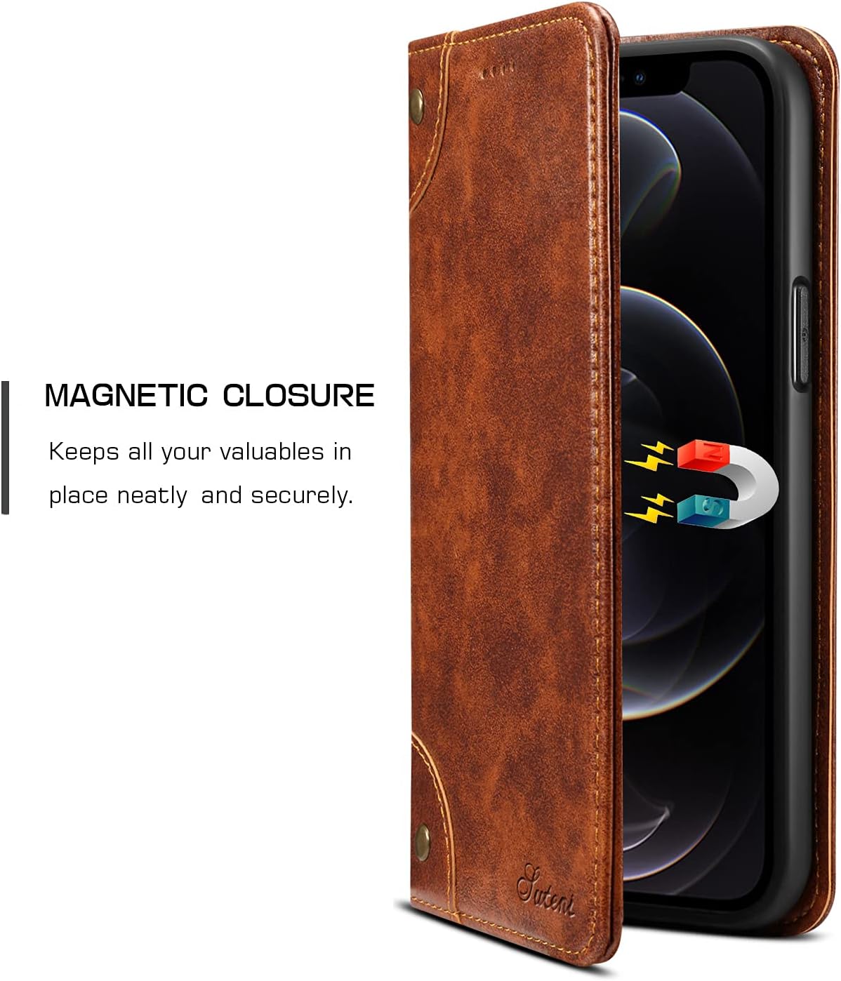 SINIANL Compatible with iPhone 13 Leather Case, iPhone 13 Wallet Folio Case Book Design with Magnetic Closure Kickstand Card Slots Flip Cover for iPhone 13 6.1 inch 2021 Khaki - Image 5