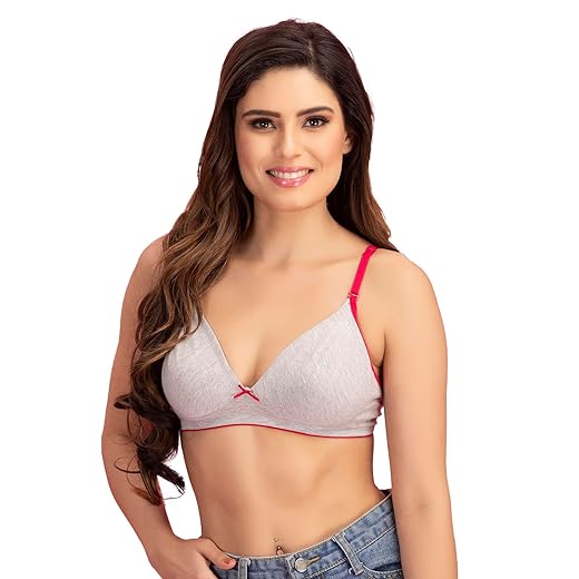 Clovia Women's Cotton Rich Solid Non-Padded Demi Cup Wire Free T-Shirt Bra - Light Grey