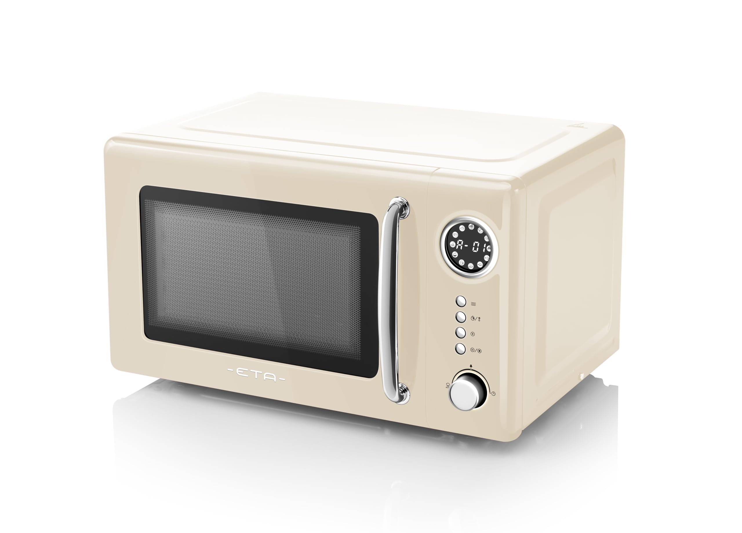 ETA Mikrowelle Storio I freistehend I 20 L I 700 W I 12 Automatikprogramme I Auftauen I 24.5 cm I Drehteller I Edelstahl-Innenraum I Timer I Kindersicherung I Beige