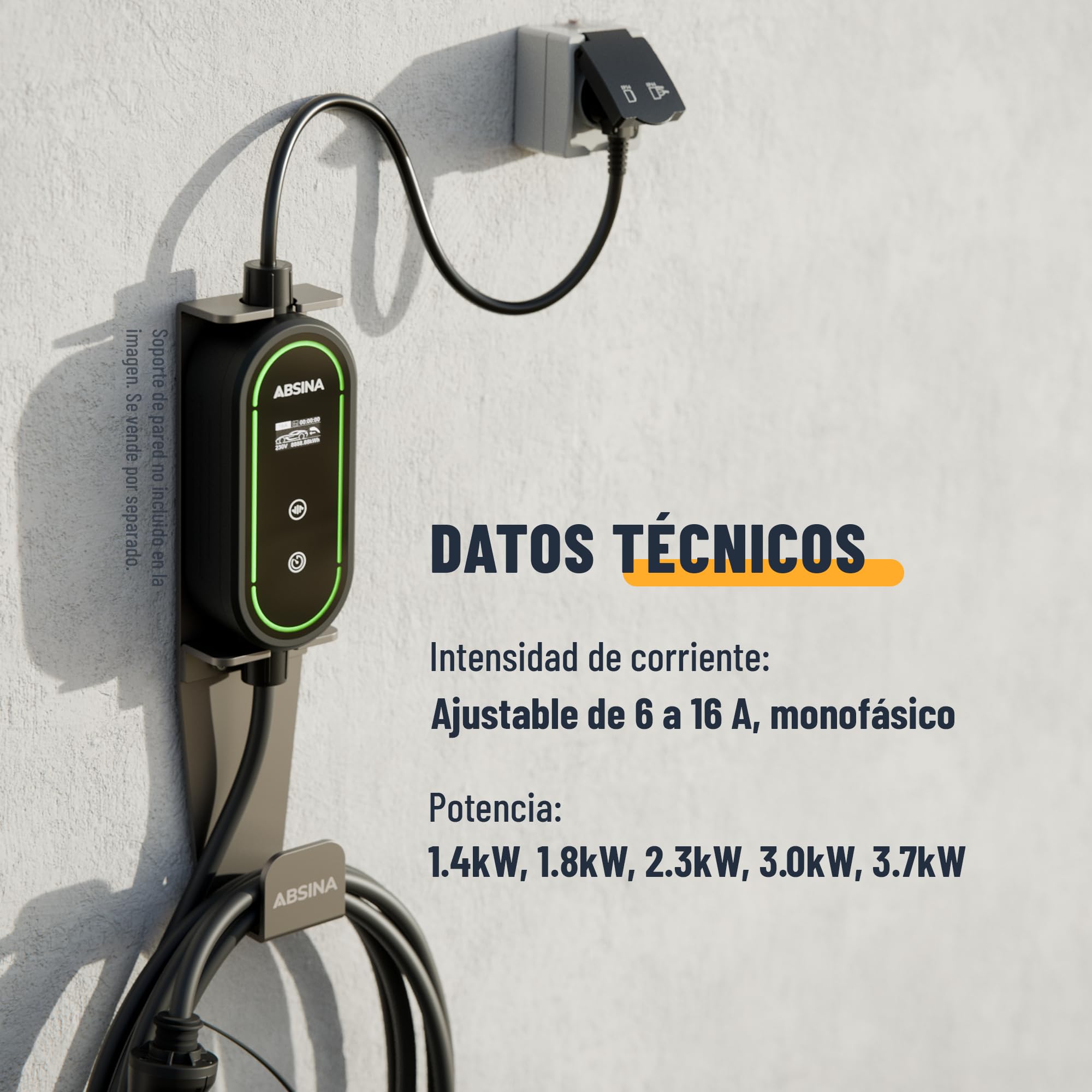 ABSINA Cargador Coche electrico Tipo 2 con Potencia Ajustable