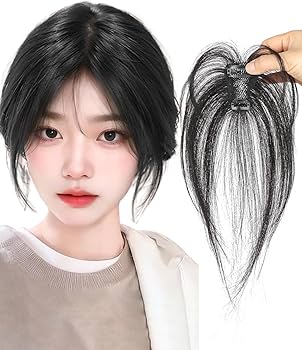 Amazon.co.jp: knnzk前髪ウィッグ 人毛 黒 センター分けバング 総