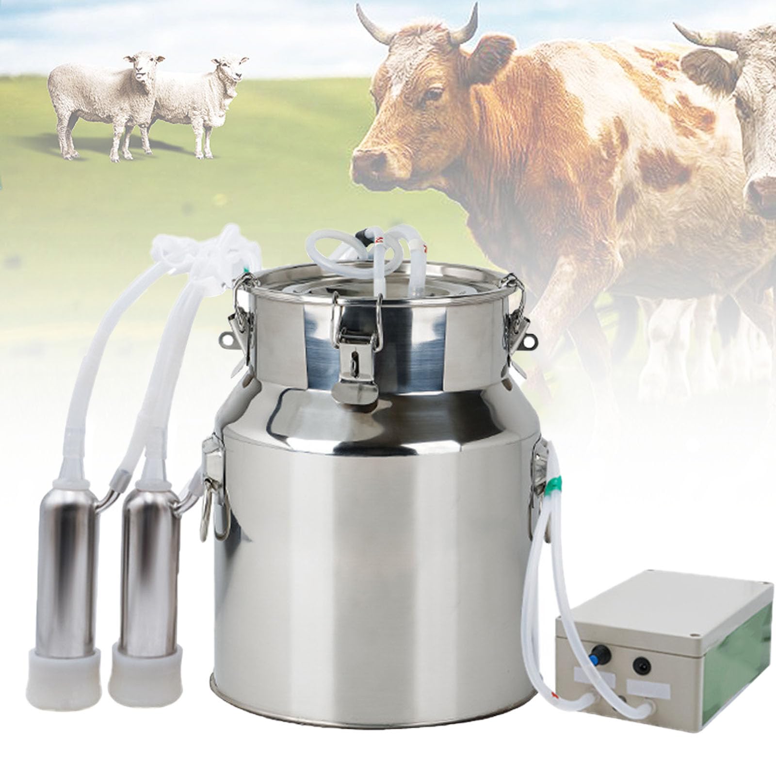 Machine À Traire Électrique Avec Technologie De Pulsation - Capacités 3L-14L Et Arrêt Automatique | Réservoir En Acier Inoxydable Pour Vaches Et Chèvres | Usage Domestique Et Agricole , 10L, goat