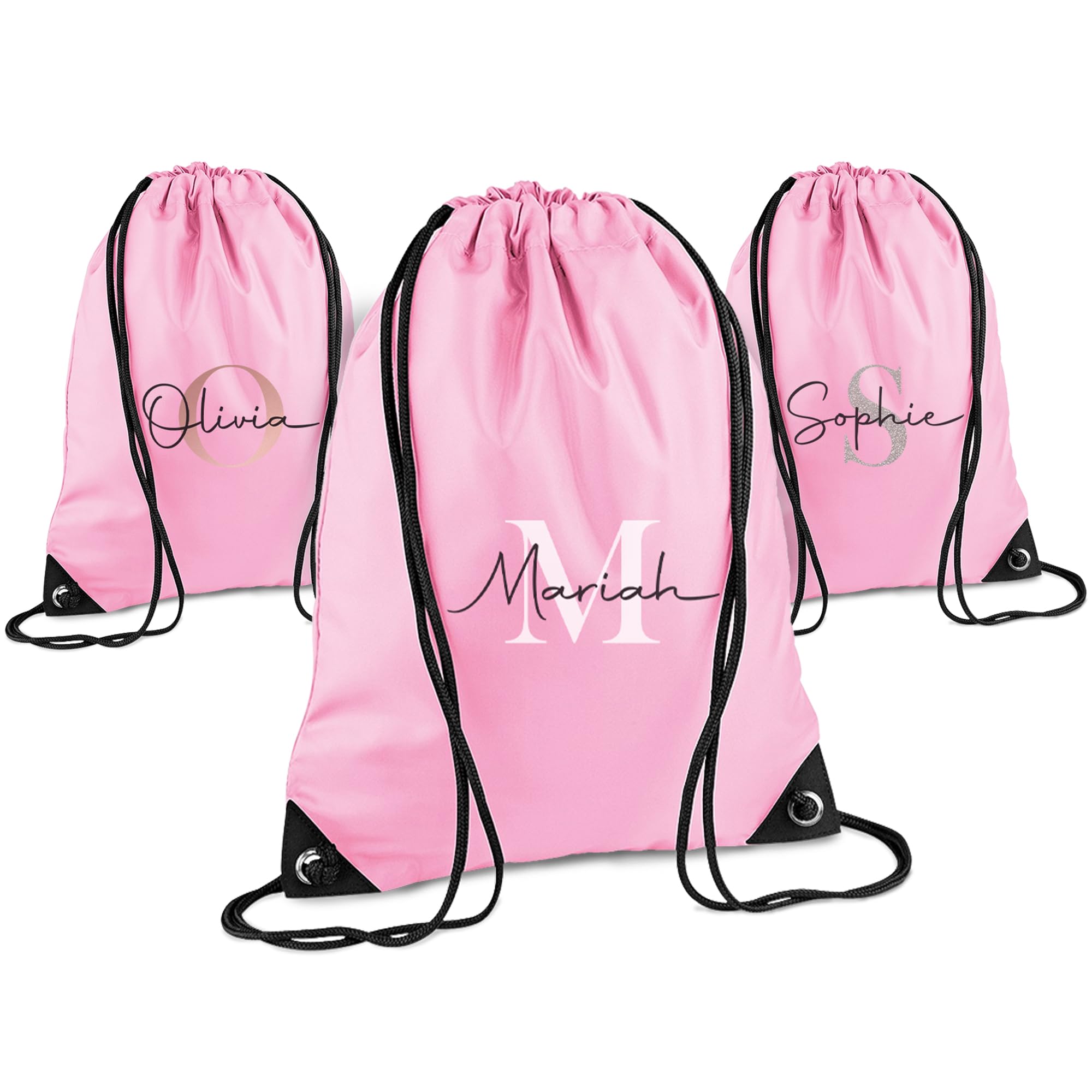 Print Maniacs Personalised Drawstring Bag for Kids Back to School PE Bag, Swim Bag with Name Ideal for Boys, Girls, Toddlers,and Primary School Students Perfect School Bag Pink