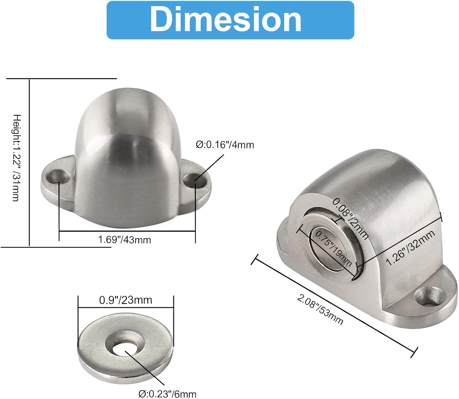 Jiozermi Magnetic Door Stop Catch, 2 Pack, Brushed Finish image 4