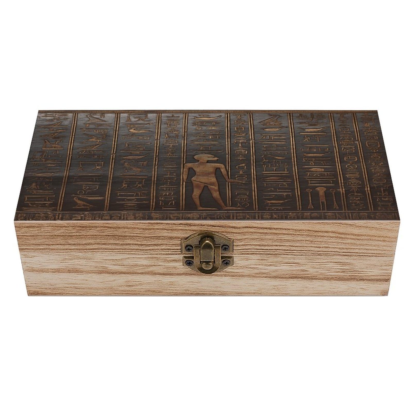 VstaDank Ancient Egyptian Hieroglyph Wooden Storage Box Wooden Keepsake Box with A Hinged Lid Fashion Memory Treasure Boxes Decorative Jewelry Case for Crafts Photo Home Decor Wood Gift Box