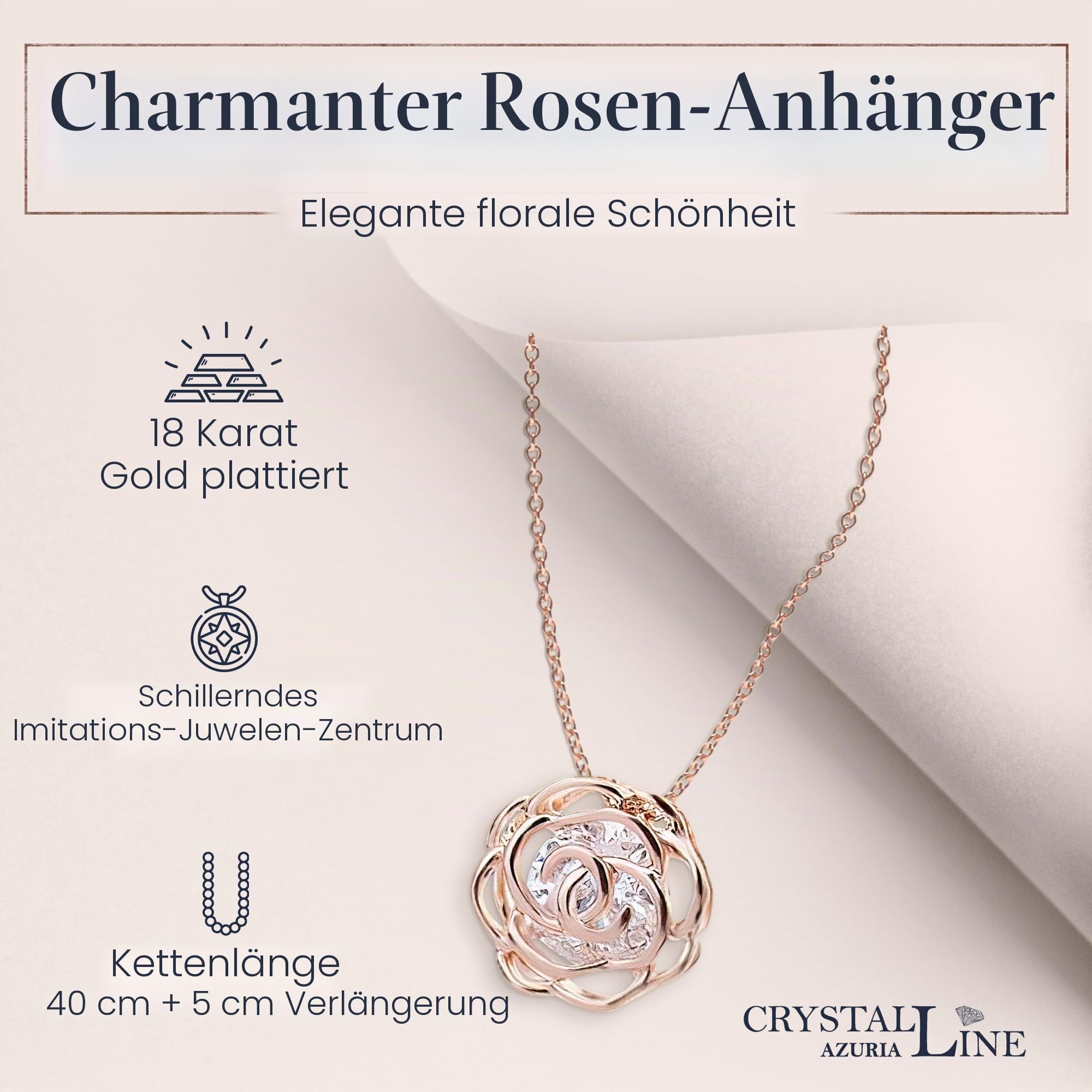 Crystalline Azuria Rose Blumen Kristalle Schmuck-Set Halskette Anhänger 45 cm Leverback Ohrringe 18 kt Rosé Vergoldet für Damen
