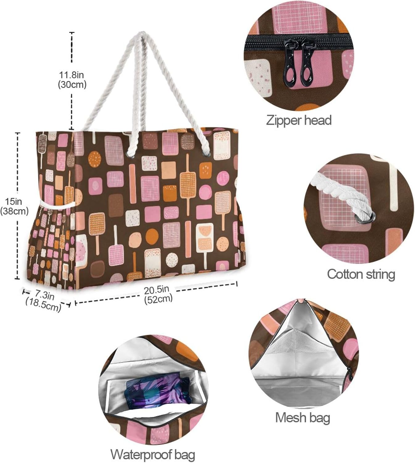 OTVEE Pickleball and Paddle Beach Bags for Women Ladies Large Canvas Tote Shoulder Bag Waterproof Travel Bags for Gym Swim Pool Camping