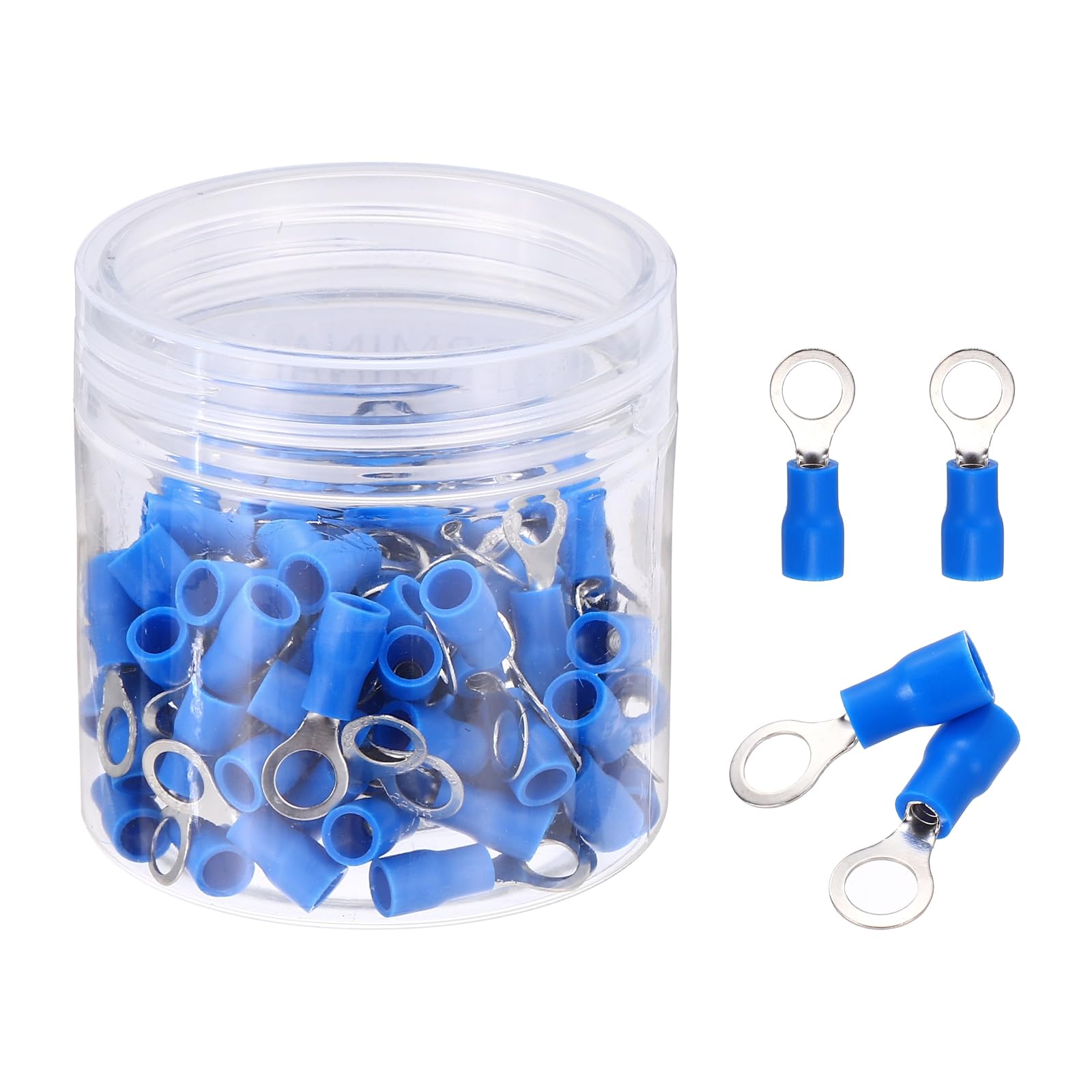 sourcing map 100Pcs Insulated Ring Terminal RVS1.25-5 Battery Lugs 22-16AWG Electrical Crimp Terminals Eyelet Wire Connectors for Industrial, Electrical Wiring, Blue
